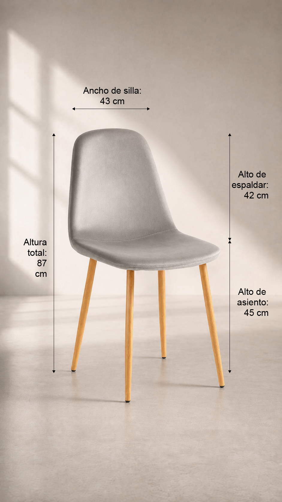 Silla de Comedor Spoon Acolchada Velvet Terciopelo - Gris