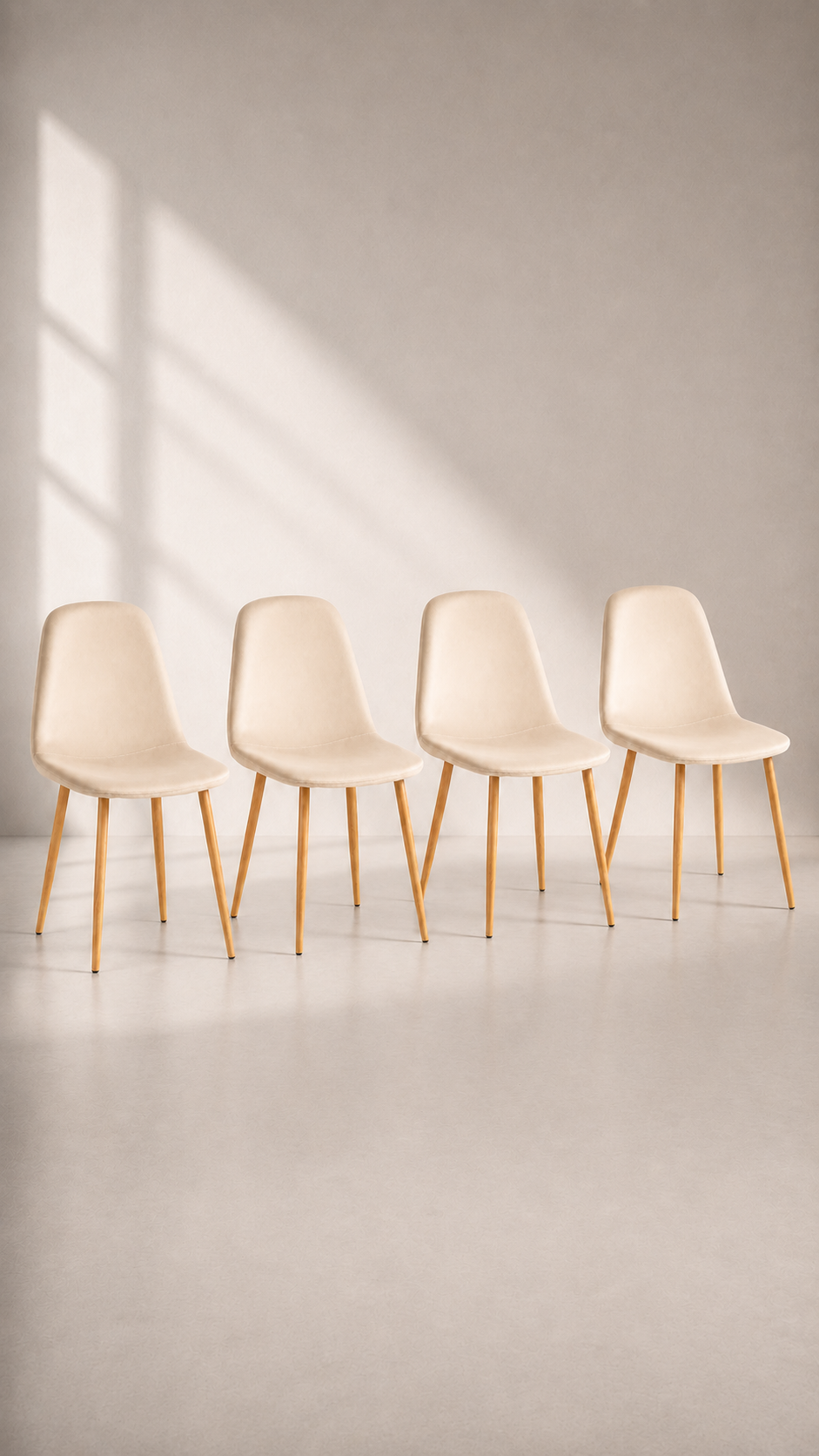 Pack de 4 Sillas Spoon Scoop Velvet Felpa Acolchadas - Crema