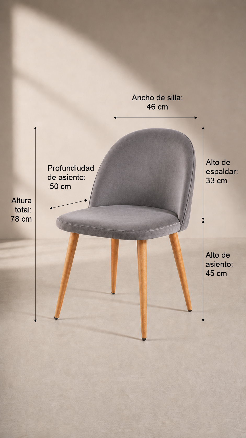 Silla Nordic Acolchada Velvet Felpa - Gris