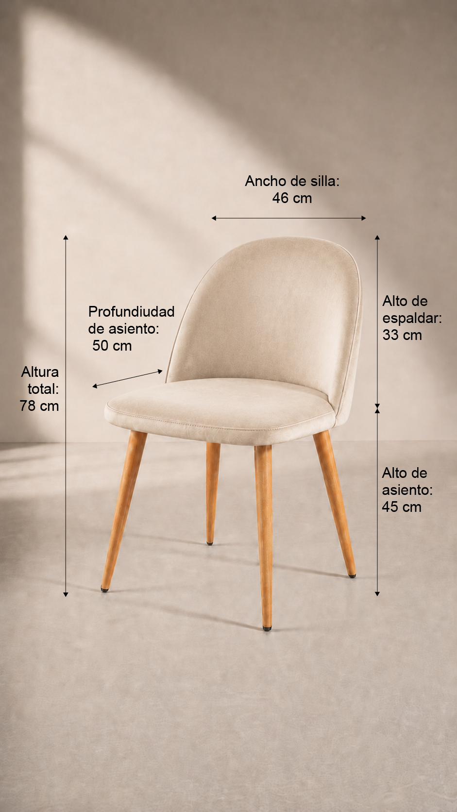 Silla Nordic Acolchada Velvet Felpa - Crema