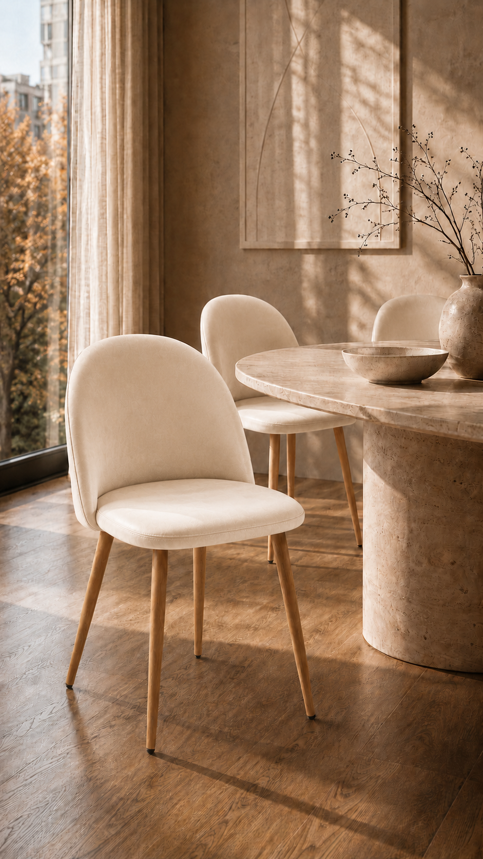 Silla Nordic Acolchada Velvet Felpa - Crema