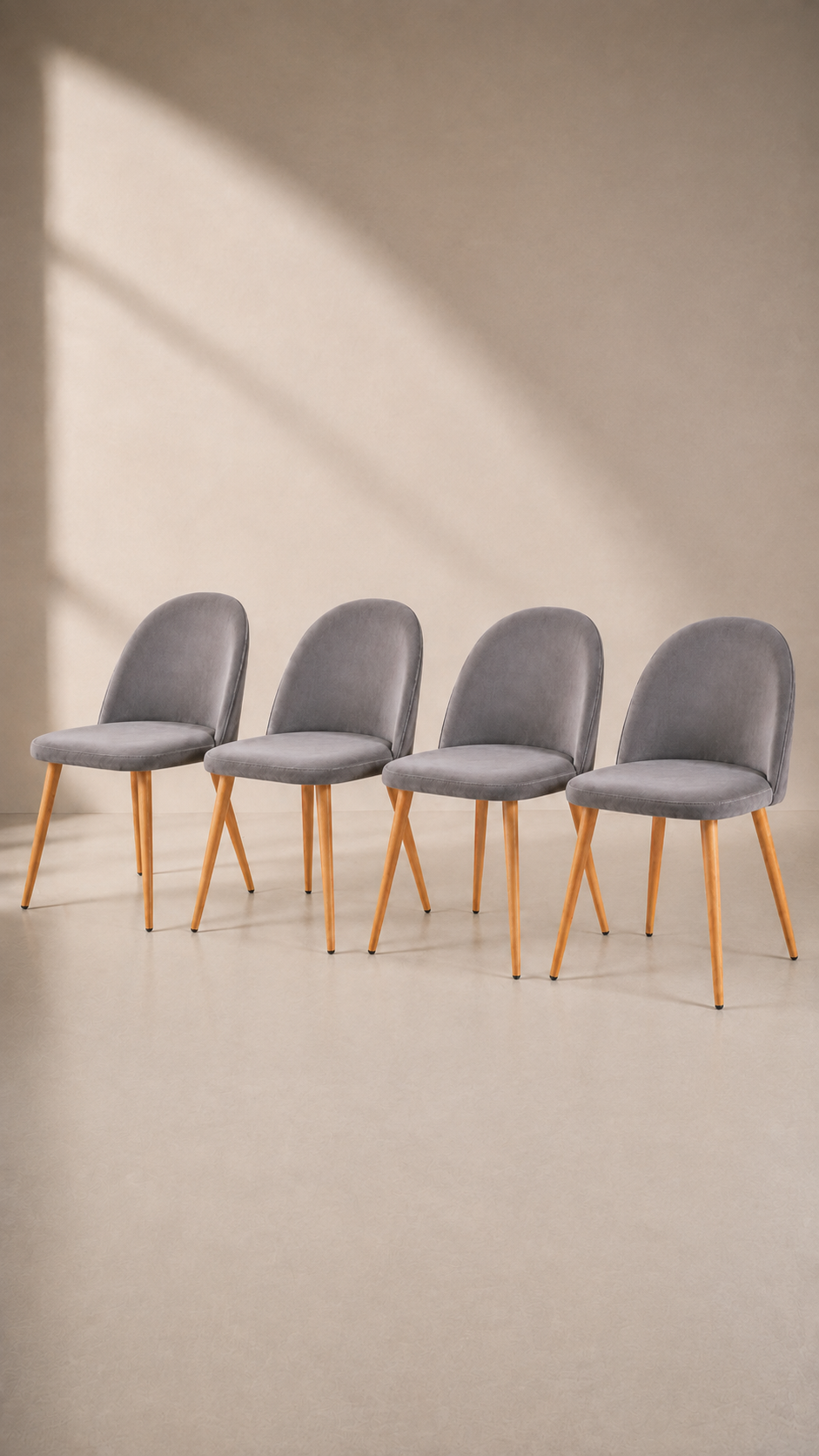 Pack de 4 Sillas Nordic Velvet Felpa Acolchadas - Gris