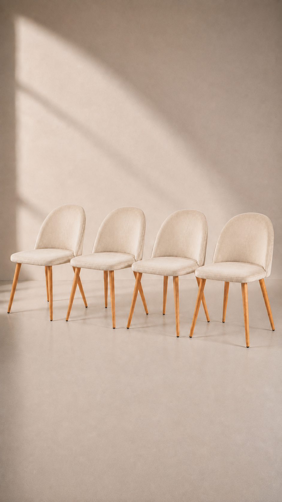 Pack de 4 Sillas Nordic Velvet Felpa Acolchadas - Crema