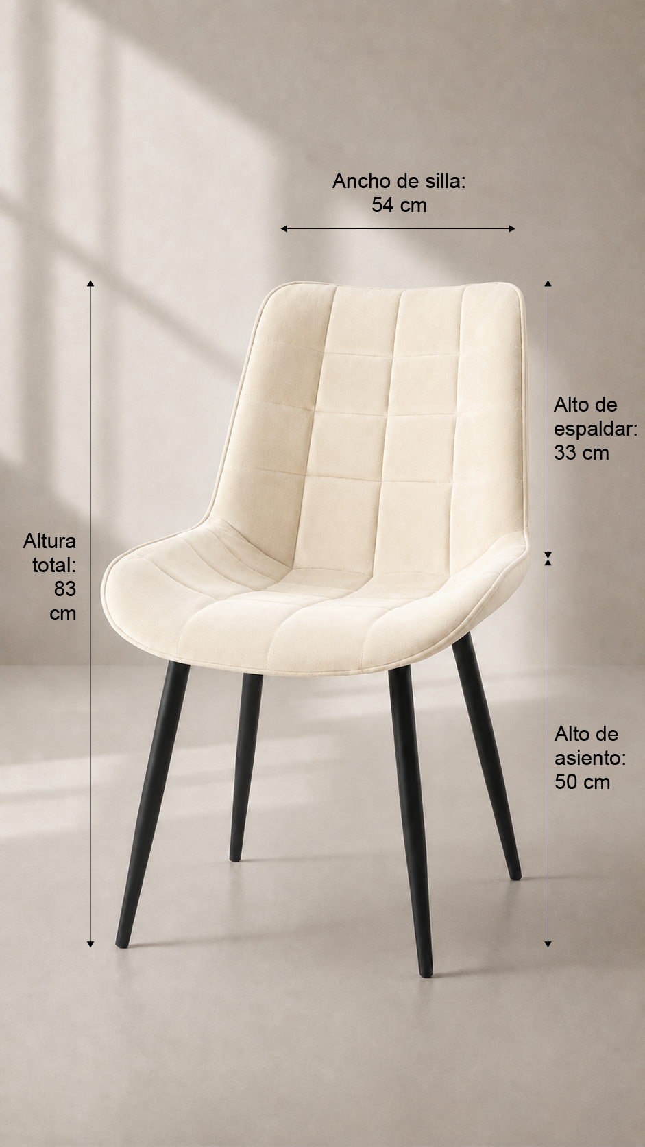 Silla Macron Capitoné Acolchada de Comedor Metal - Crema