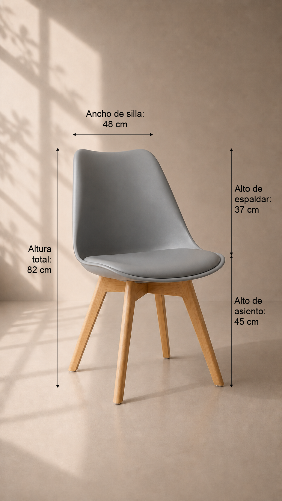 Silla de Comedor Tulip Oak con Cojín - Gris