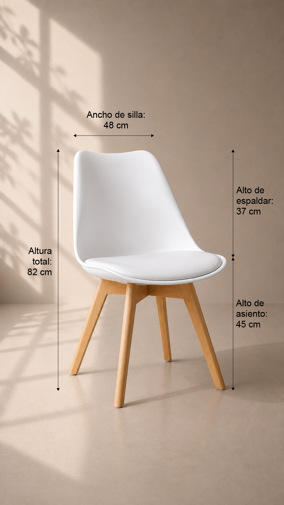 Silla de Comedor Tulip Oak con Cojín - Blanca