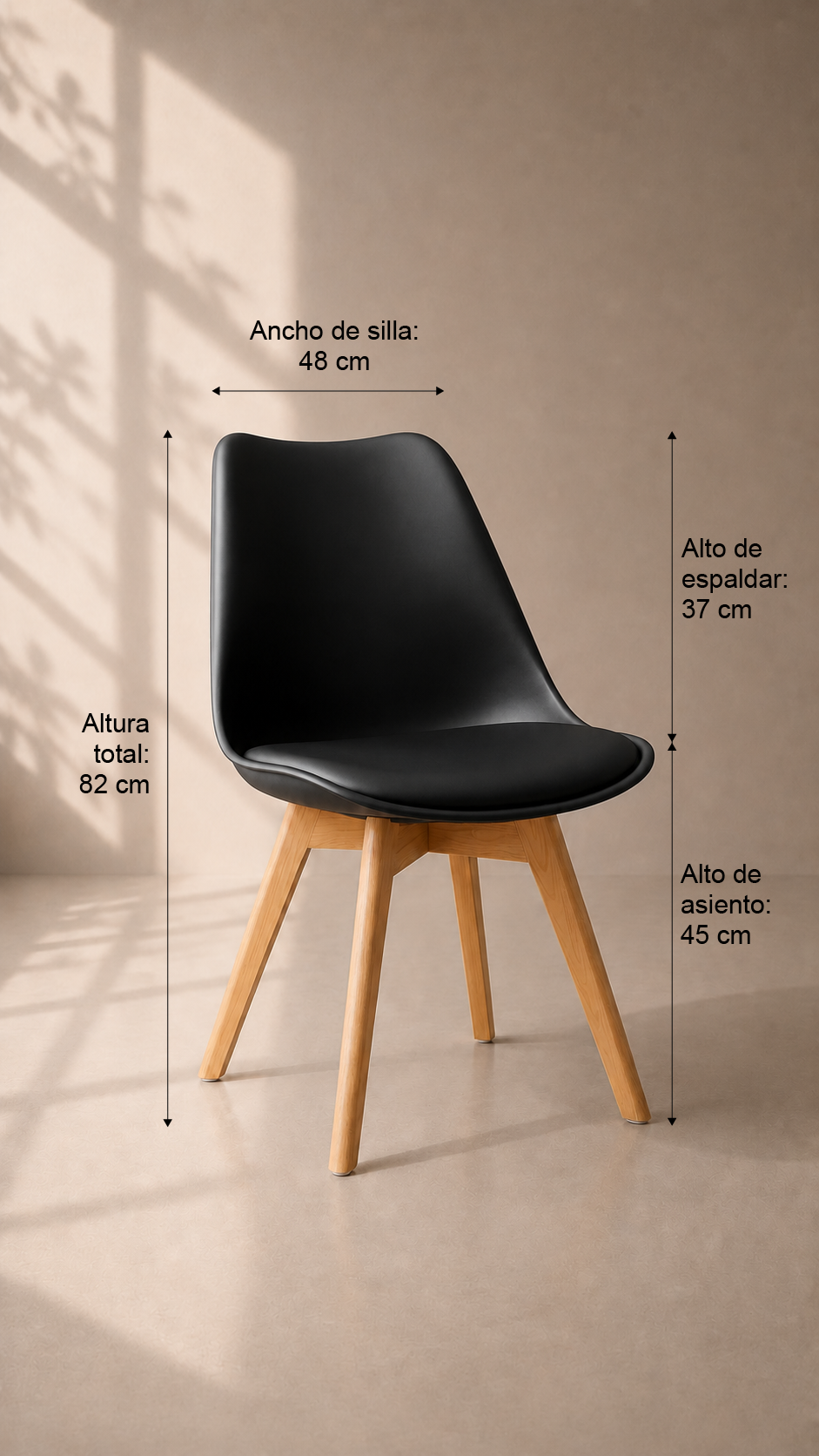 Silla de Comedor Tulip Oak con Cojín - Negra