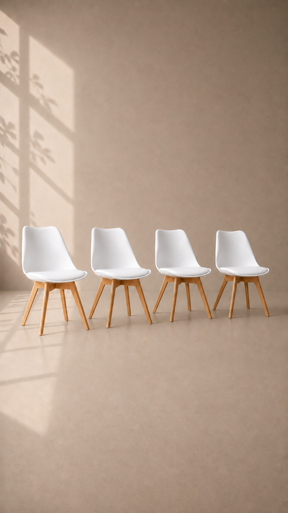 Pack de 4 Sillas Tulip Oak con Cojín - Blanca