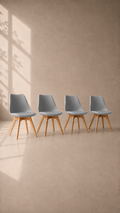 Pack de 4 Sillas Tulip Oak con Cojín - Gris