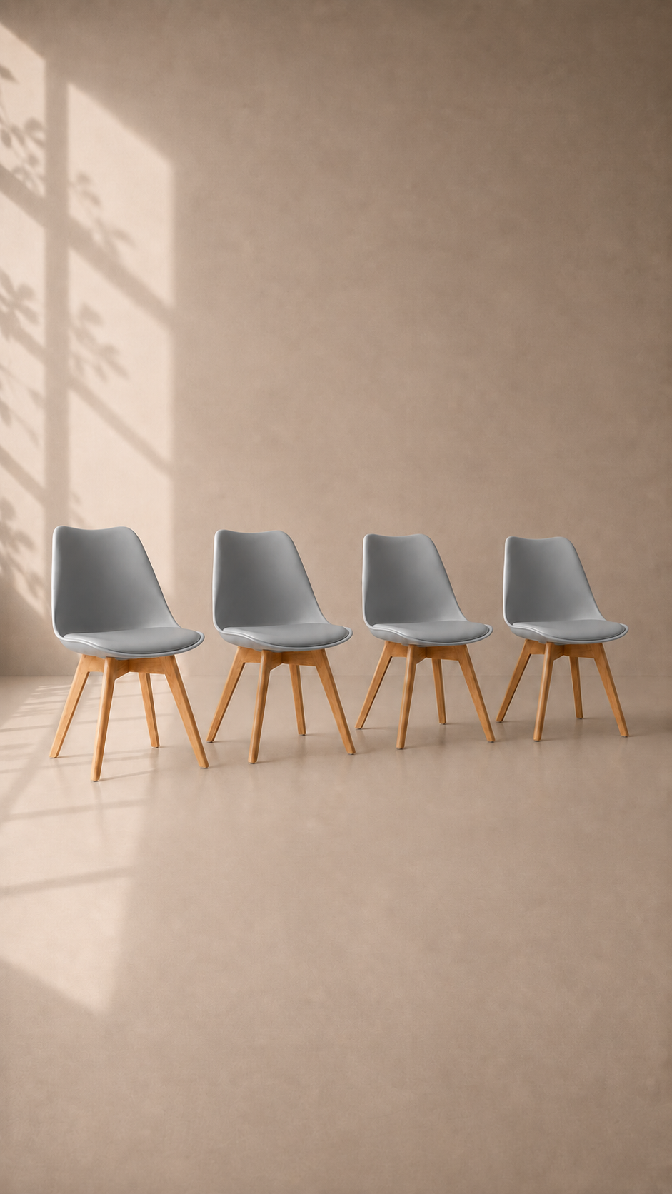 Pack de 4 Sillas Tulip Oak con Cojín - Gris