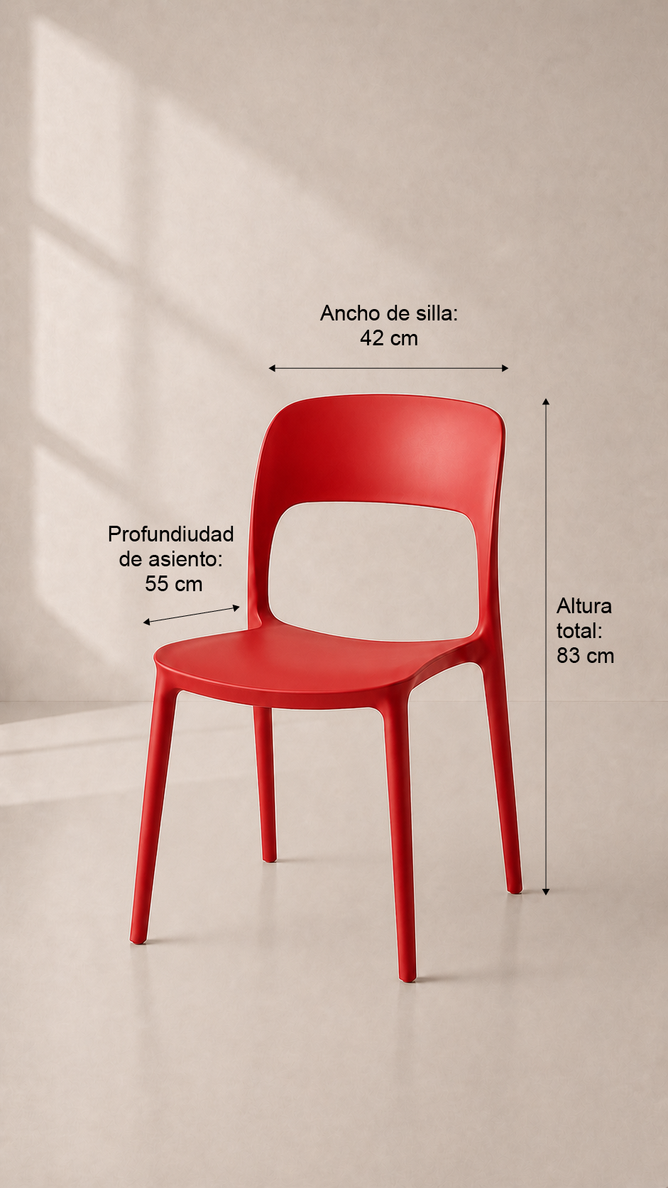 Pack de 4 Sillas Kentucky de Terraza Exterior o Comedor - Roja