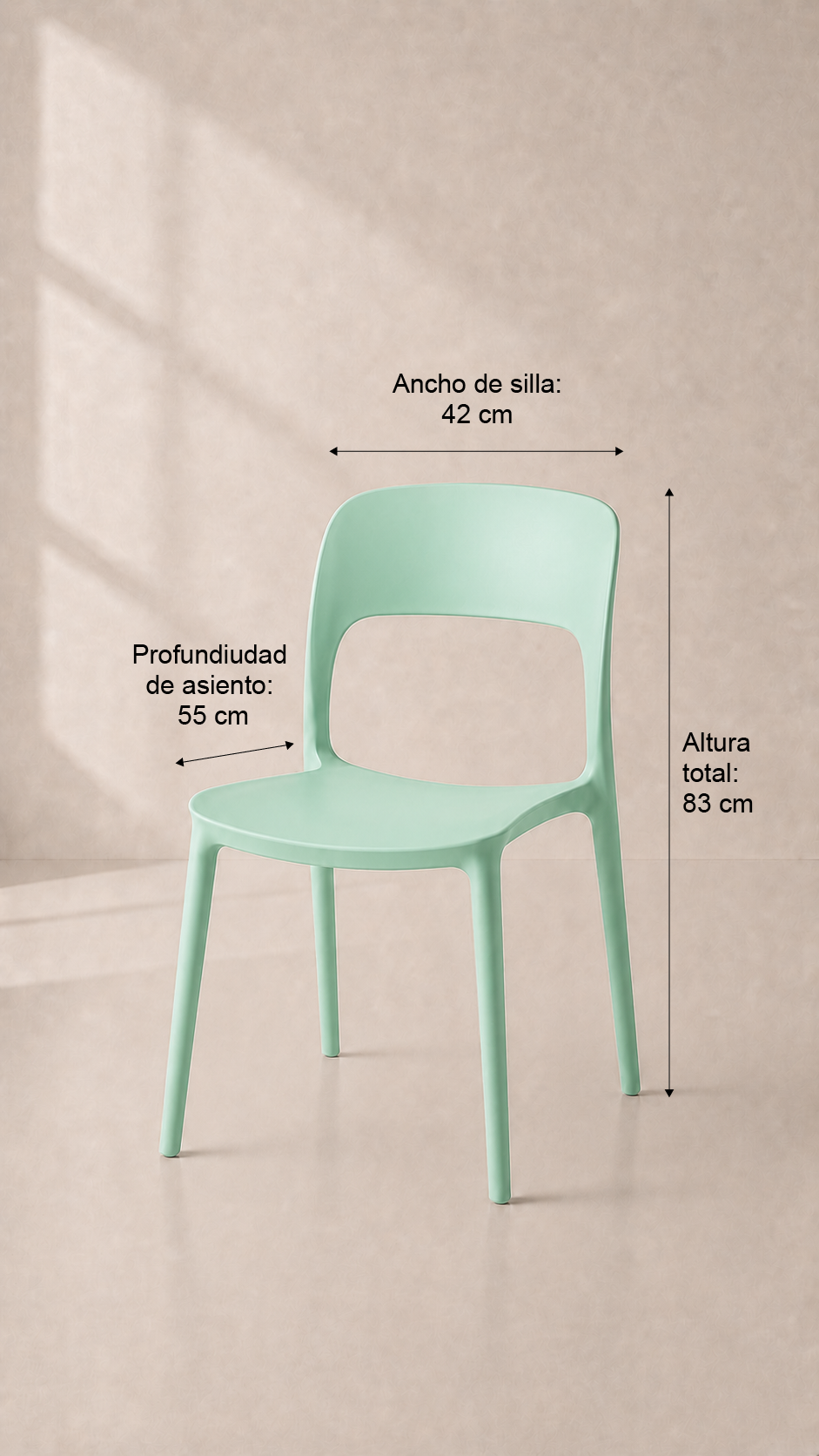 Silla Kentucky de Terraza Exterior o Comedor - Menta apilable de alta resistencia