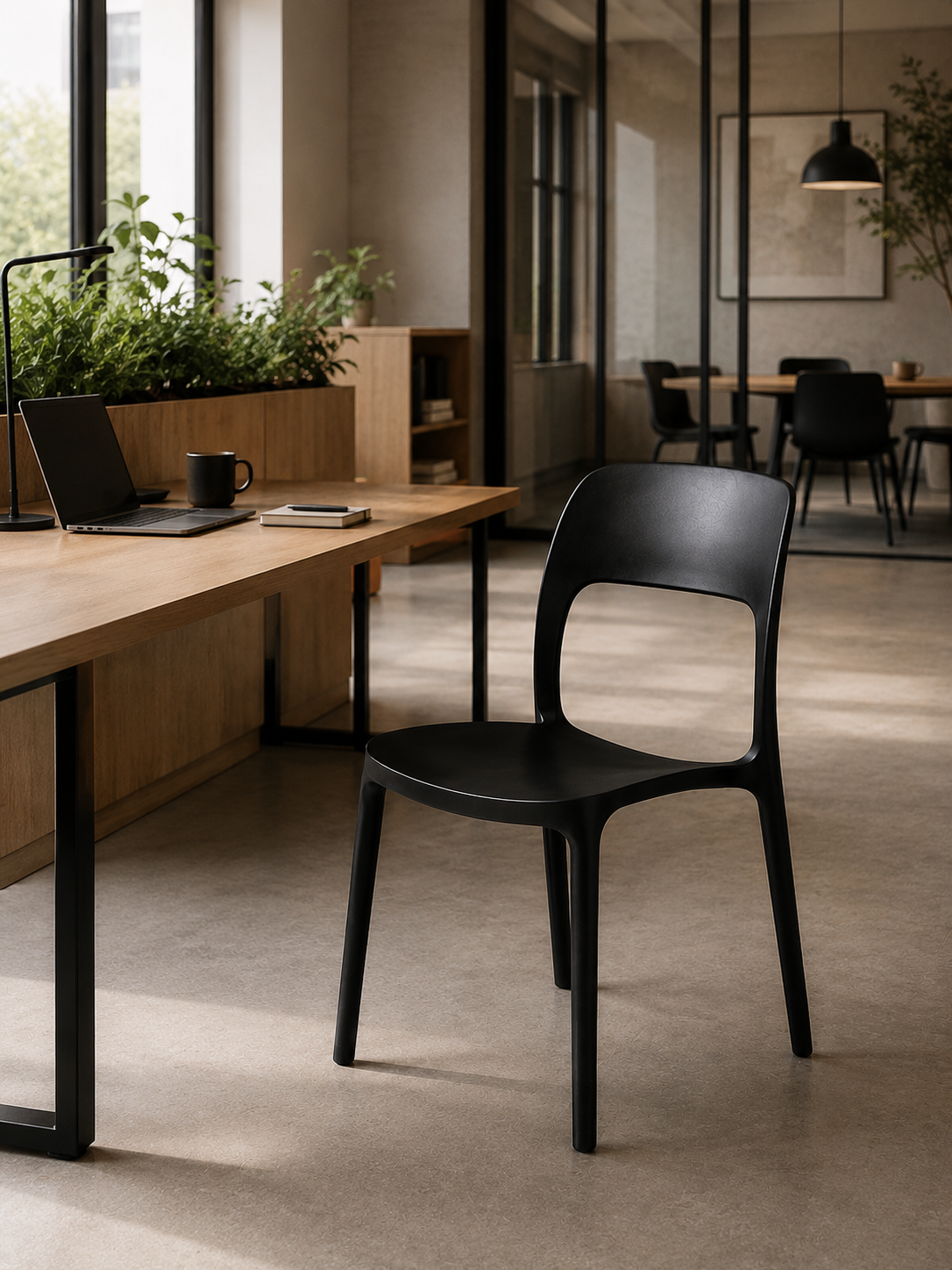 Silla Kentucky de Terraza Exterior o Comedor - Negra apilable de alta resistencia