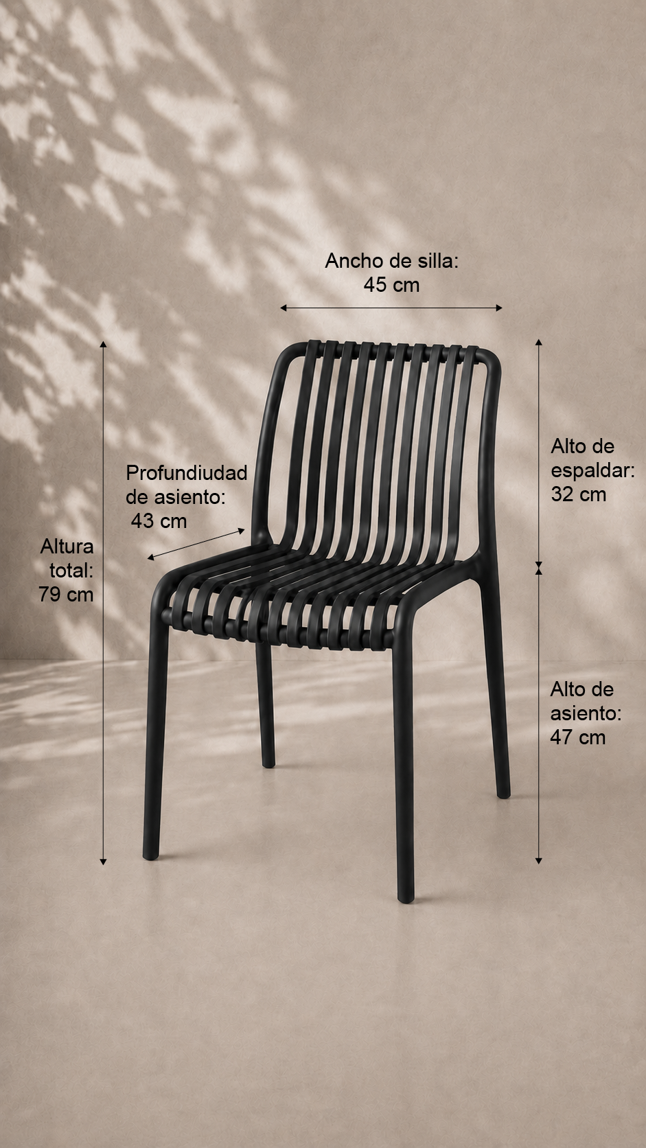Silla France de Terraza Exterior o Comedor Filtro UV - Negra apilable de alta resistencia
