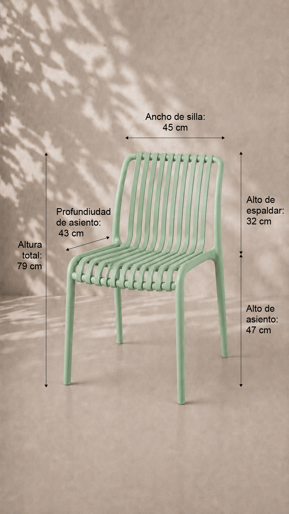 Silla France de Terraza Exterior o Comedor Filtro UV - Menta apilable de alta resistencia
