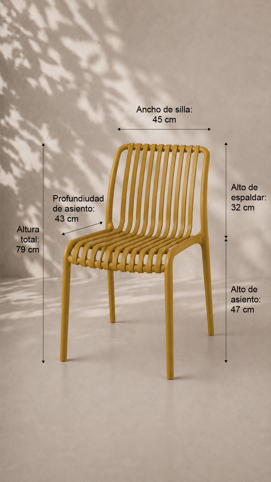 Pack de 4 Sillas France de Terraza Exterior o Comedor Filtro UV - Amarilla
