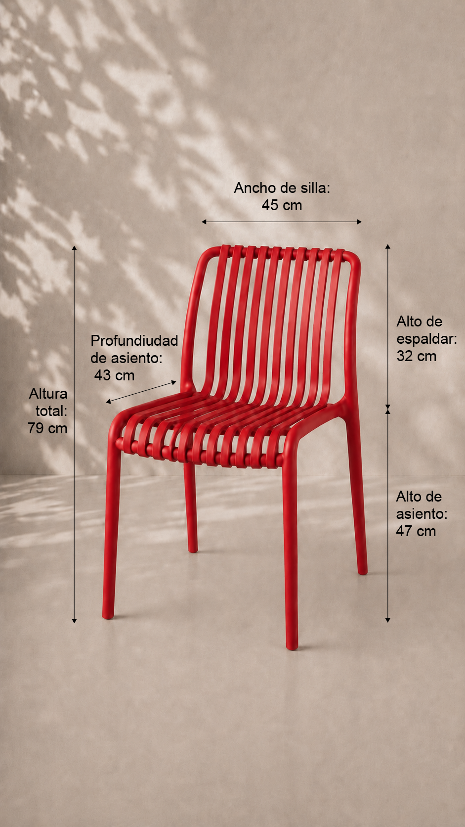 Silla France de Terraza Exterior o Comedor Filtro UV - Roja apilable de alta resistencia