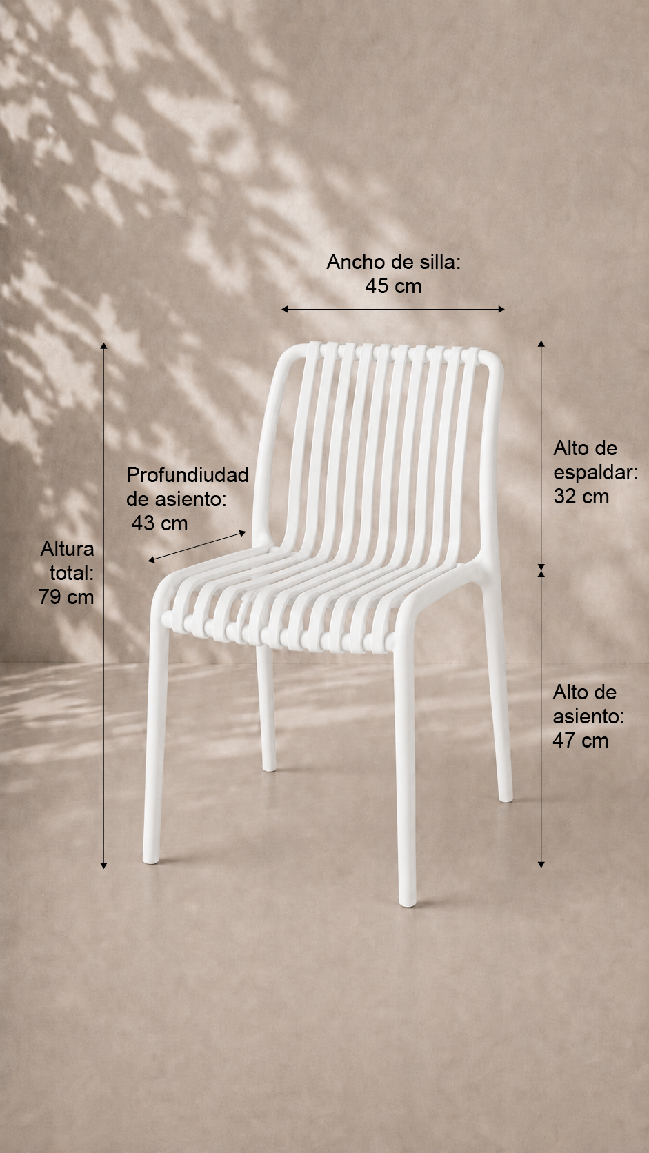 Silla France de Terraza Exterior o Comedor Filtro UV - Blanca apilable de alta resistencia