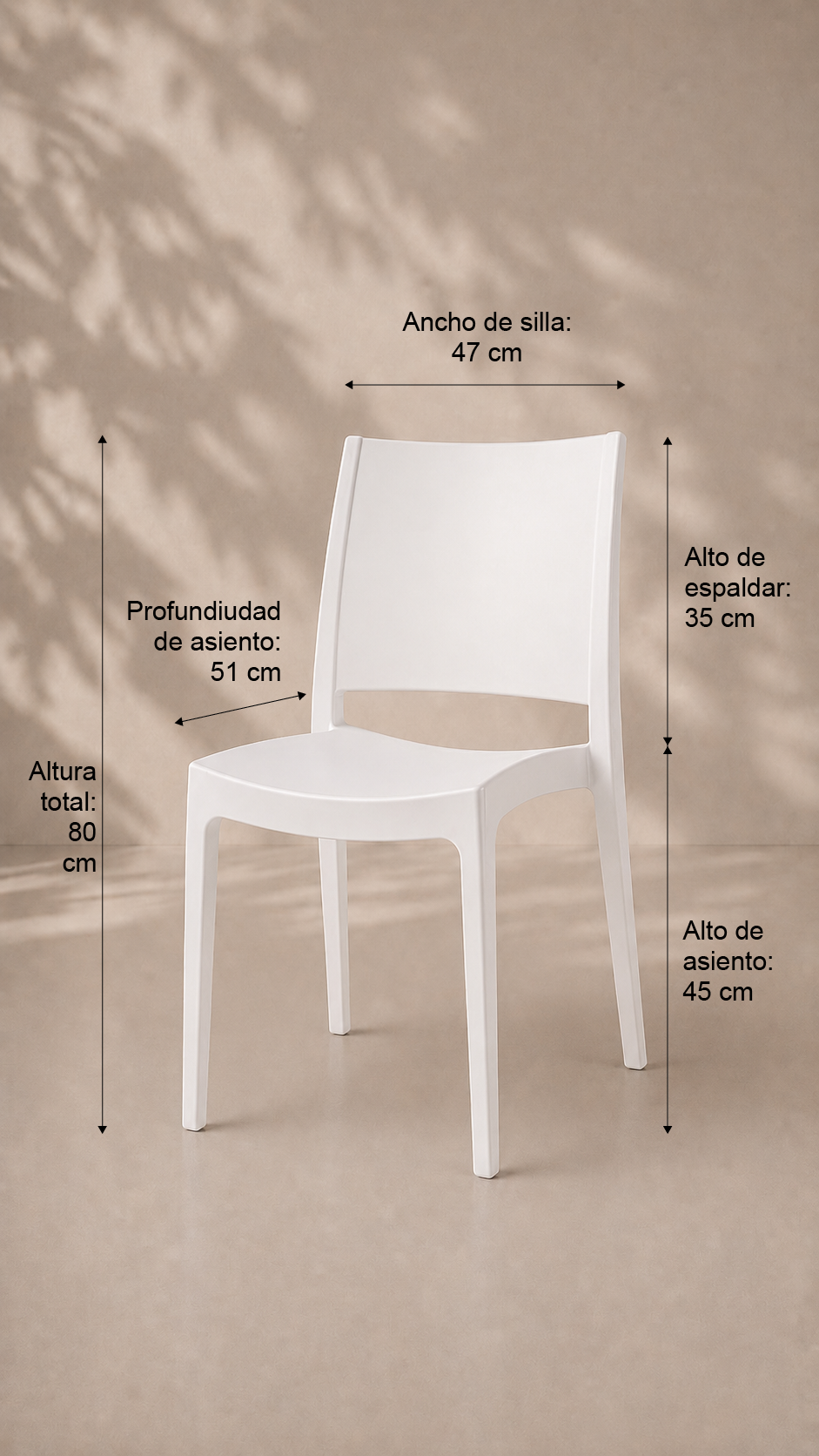 Silla Murcia de Terraza Exterior o Comedor - Blanca apilable de alta resistencia
