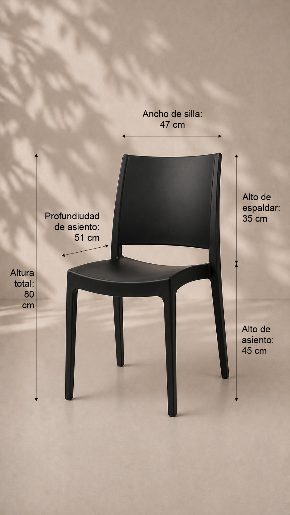 Silla Murcia de Terraza Exterior o Comedor - Negra apilable de alta resistencia