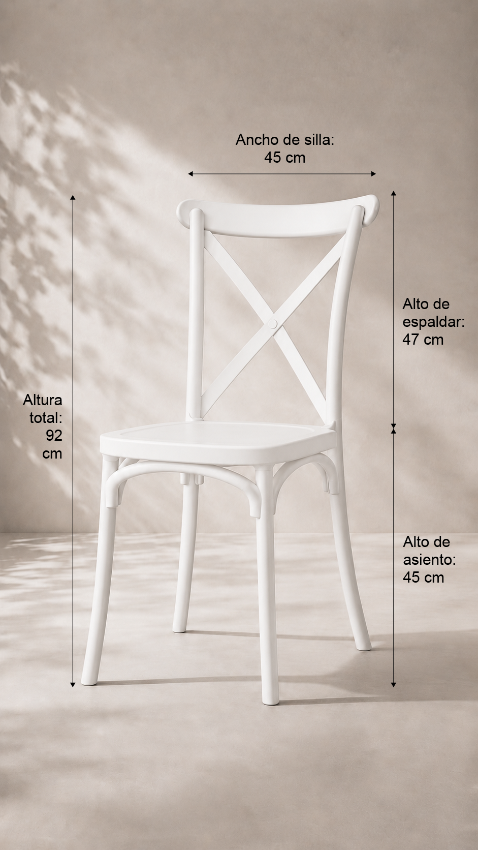 Silla Crossback Danubio Polipropileno de Comedor o Terraza Exterior - Blanca apilable de alta resistencia