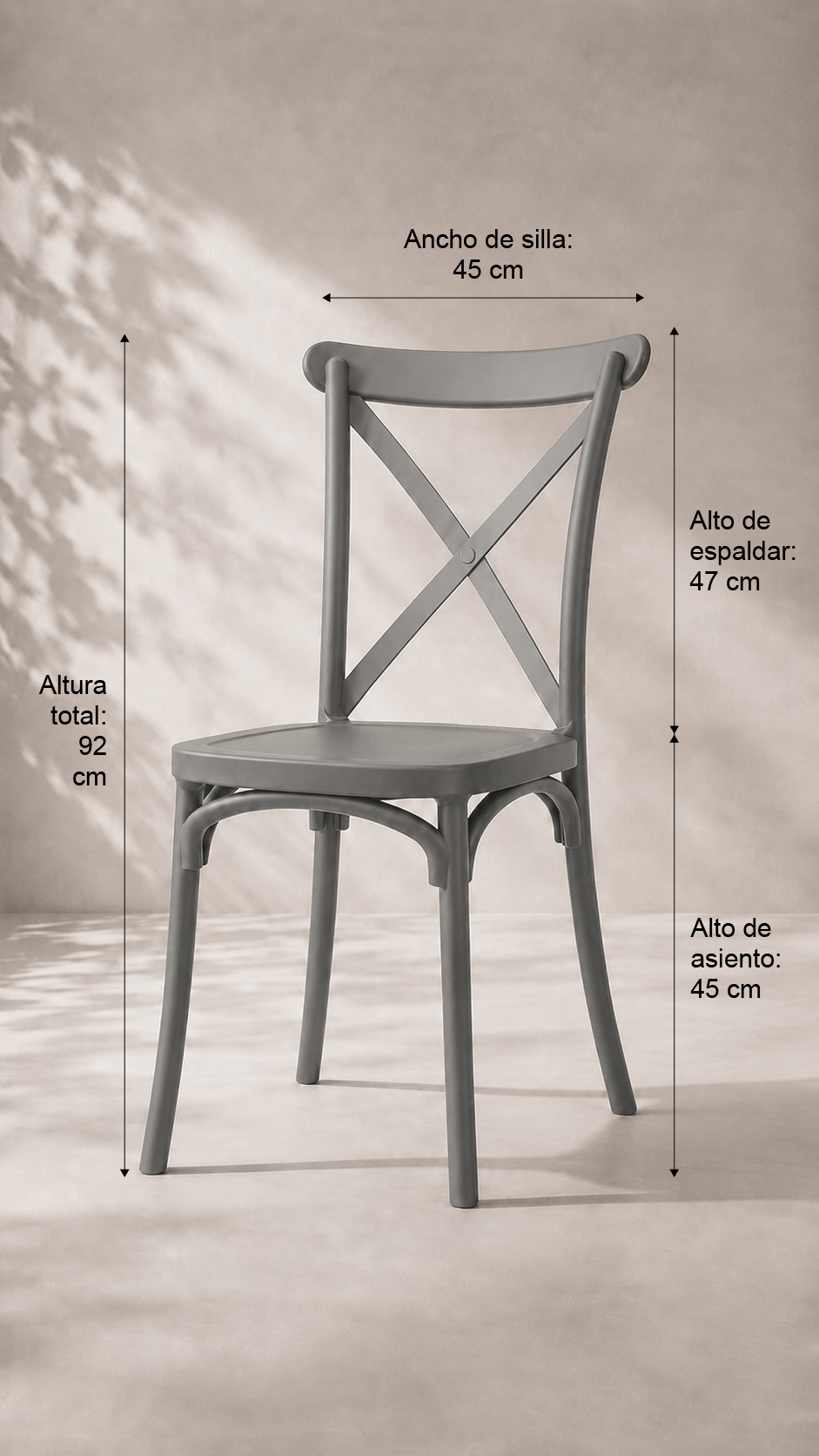 Pack de 4 Sillas Crossback Danubio Polipropileno de Comedor o Terraza Exterior - Gris