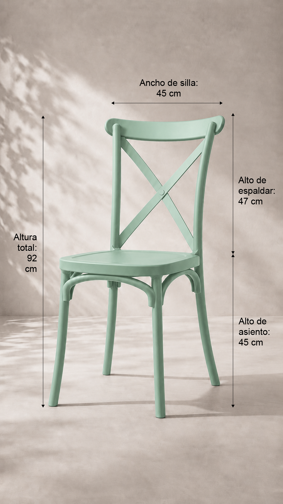 Pack de 4 Sillas Crossback Danubio Polipropileno de Comedor o Terraza Exterior - Menta