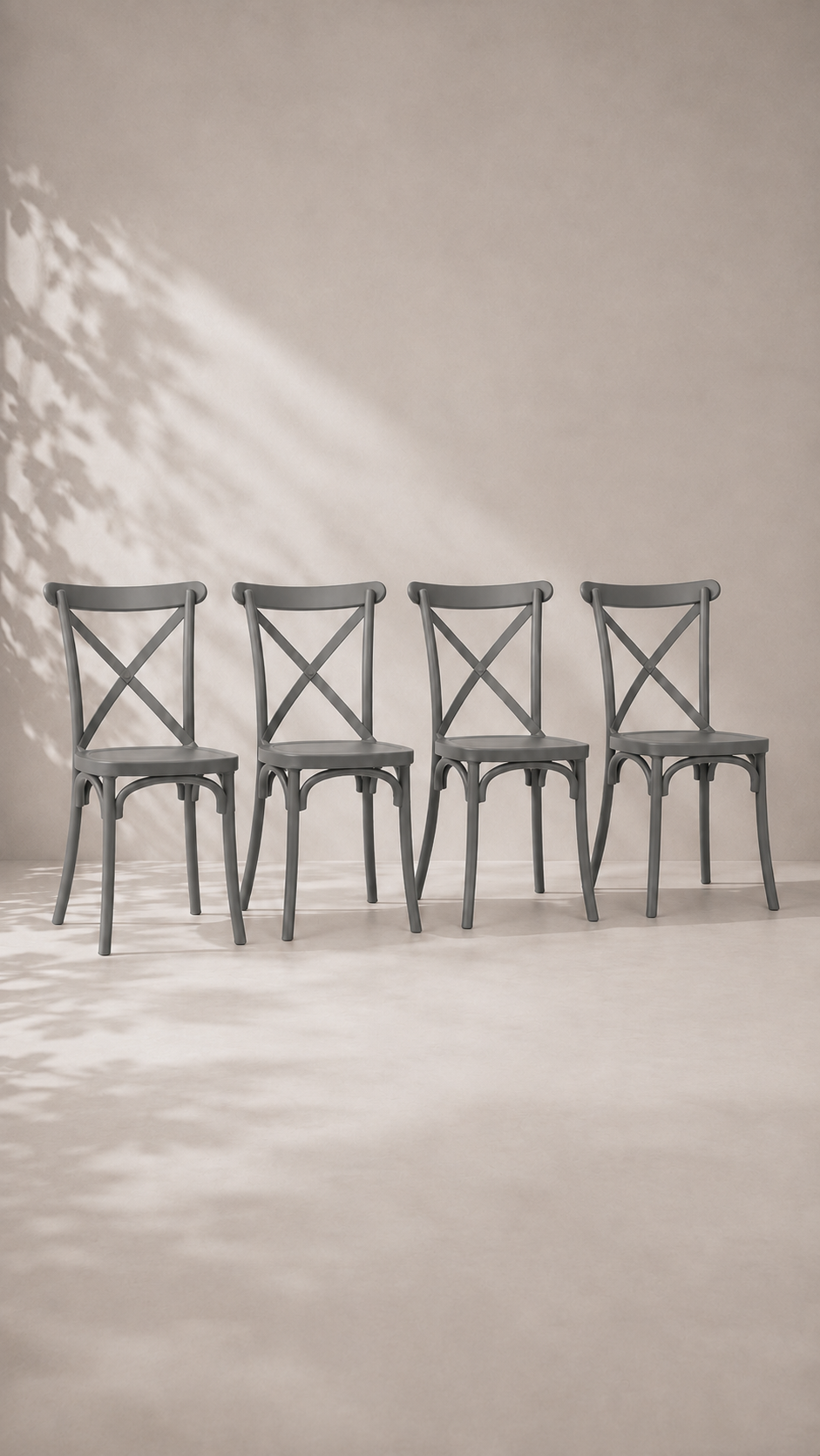 Pack de 4 Sillas Crossback Danubio Polipropileno de Comedor o Terraza Exterior - Gris