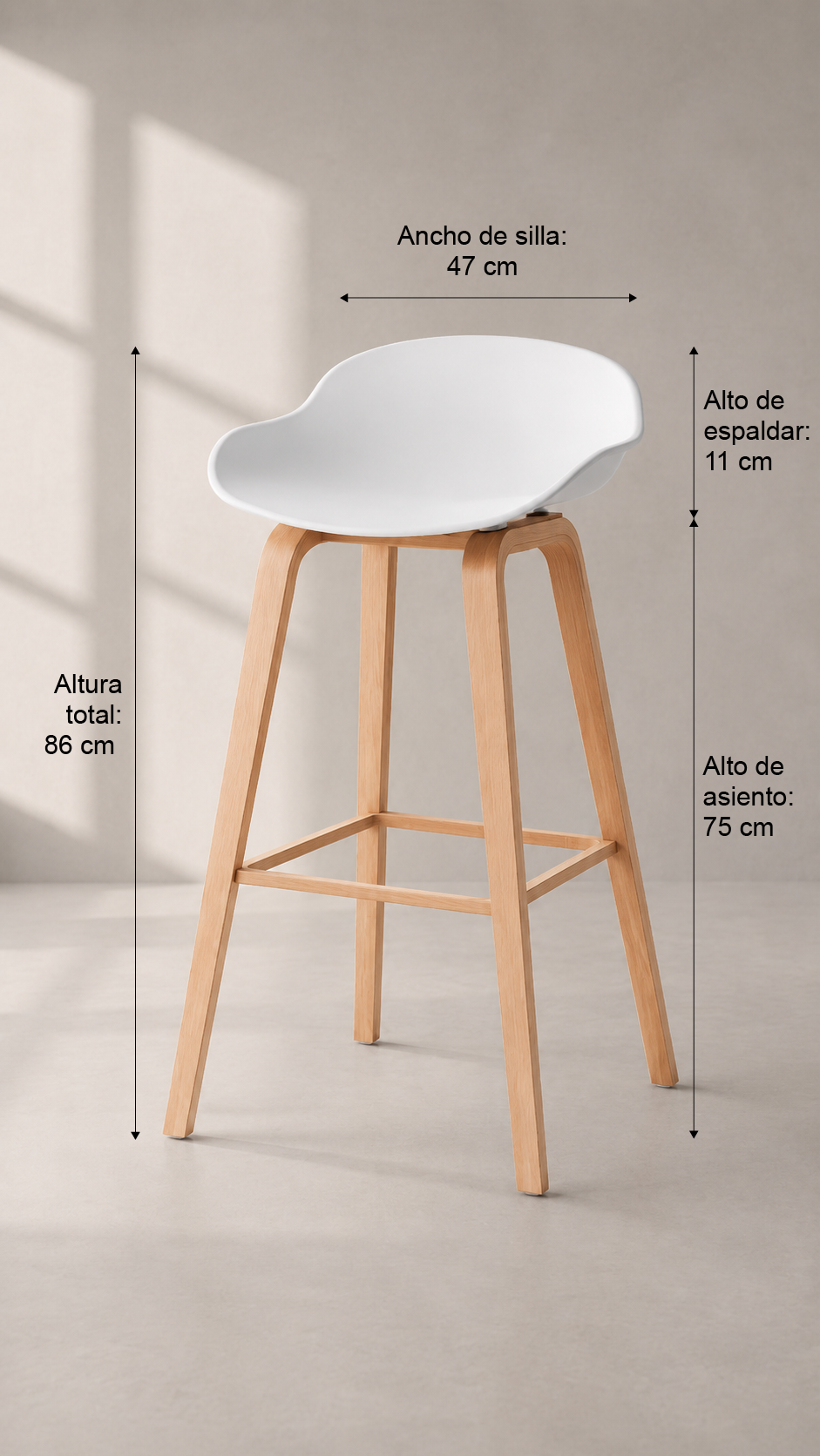 Taburete Nórdico Piso de Bar - Blanco