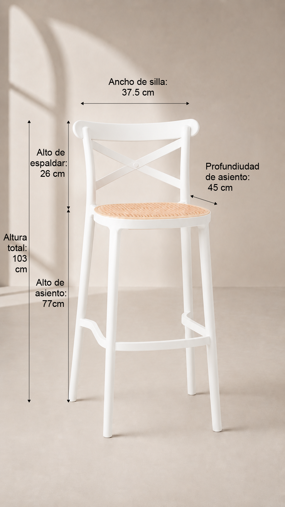 Taburete Piso Crossback Danubio Alto de Bar o Terraza Exterior - Blanco