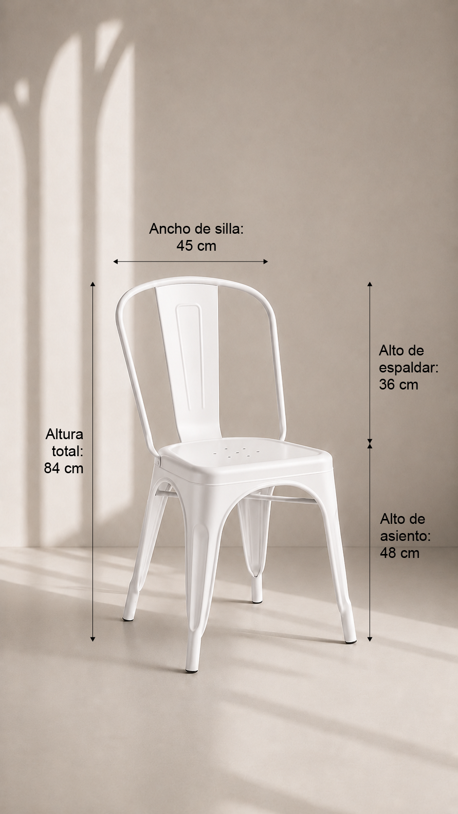 Silla Tolix con Filtro UV Metal apta para Terraza Exterior - Blanca apilable de alta resistencia