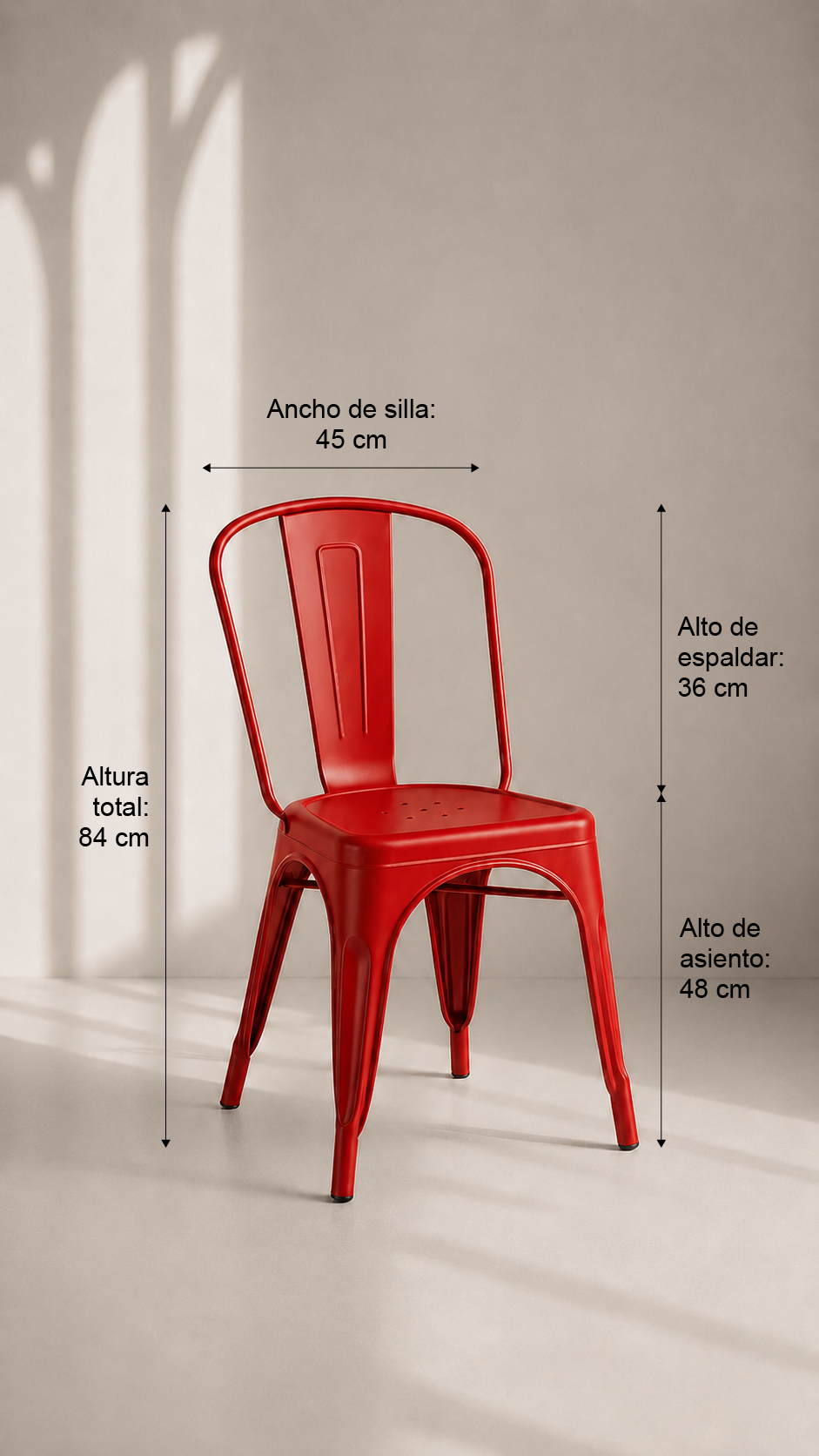 Silla Tolix con Filtro UV Metal apta para Terraza Exterior - Roja apilable de alta resistencia
