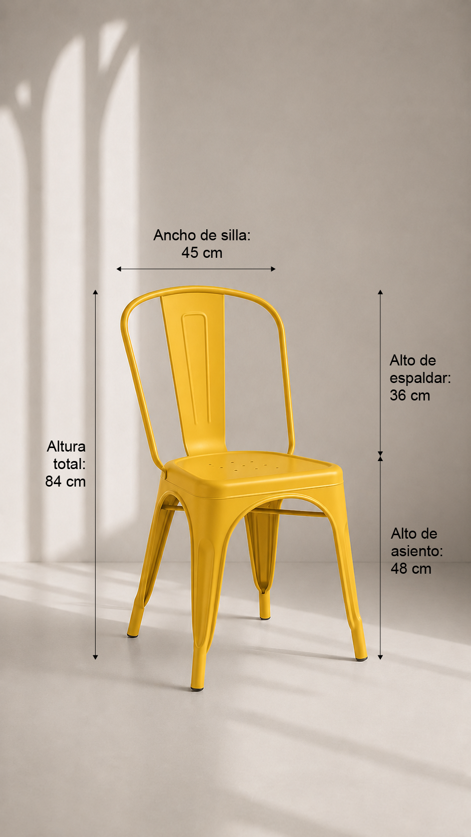 Silla Tolix con Filtro UV Metal apta para Terraza Exterior - Amarilla apilable de alta resistencia