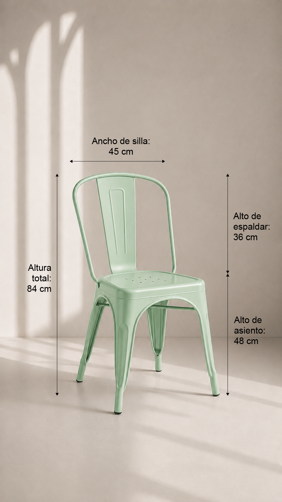 Silla Tolix con Filtro UV Metal apta para Terraza Exterior - Menta apilable de alta resistencia