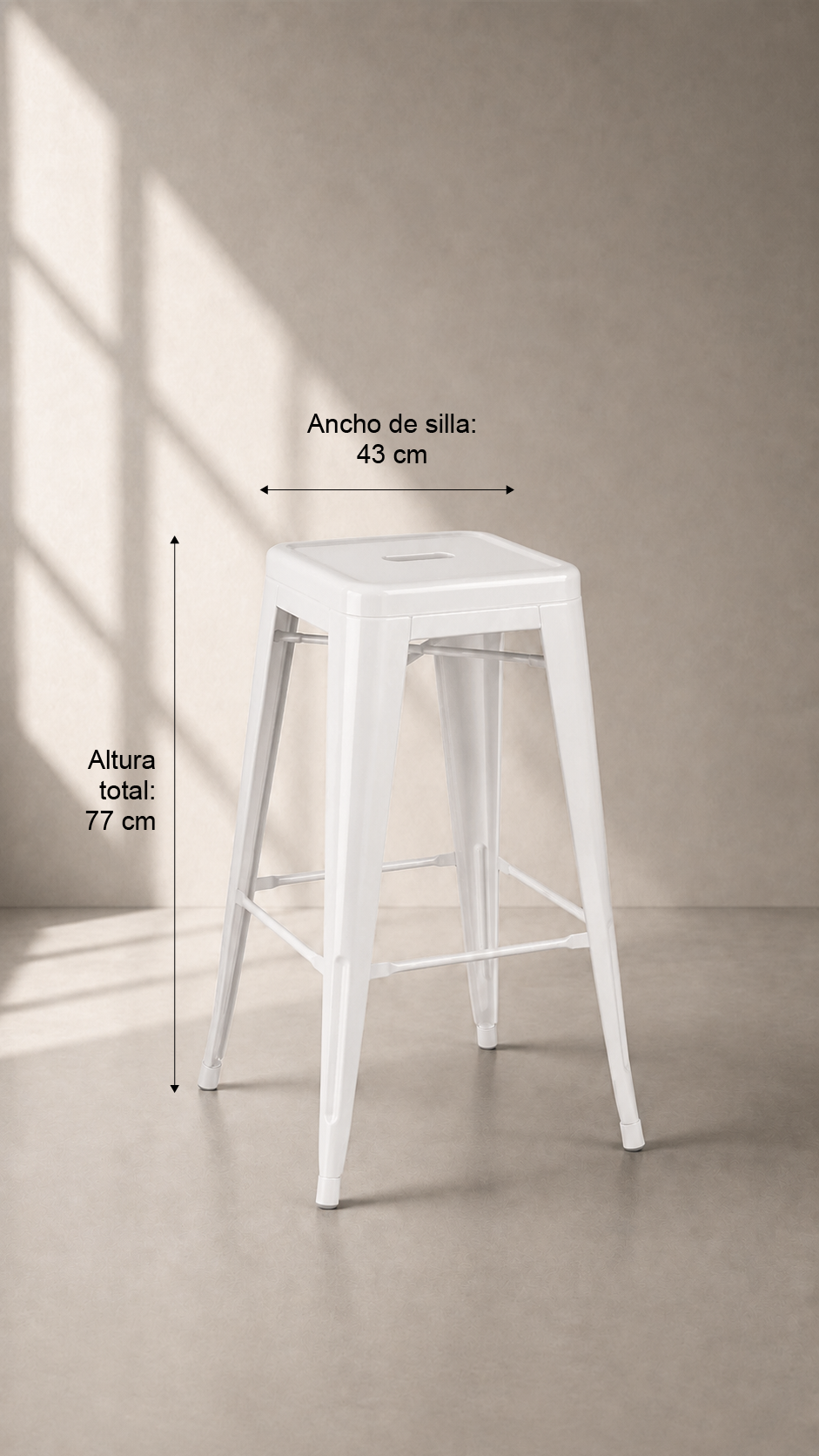 Piso Tolix 75 cm con Filtro UV Metal apto para Terraza Exterior - Blanco apilable de alta resistencia