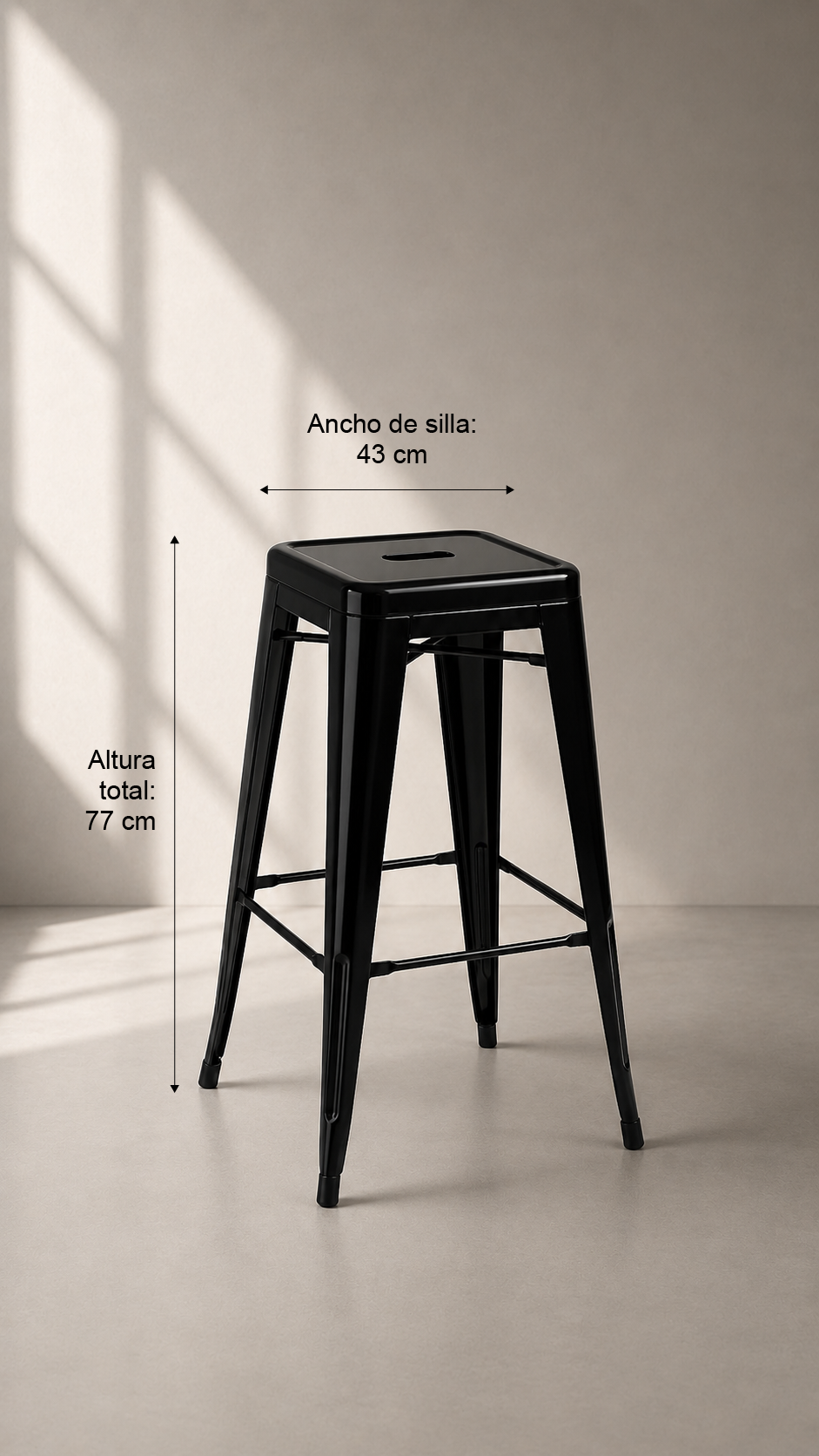 Piso Tolix 75 cm con Filtro UV Metal apto para Terraza Exterior - Negro