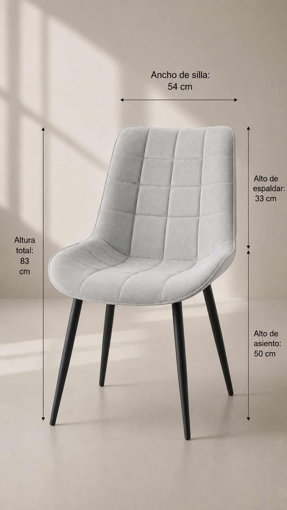 Silla Macron Capitoné Acolchada de Comedor Metal - Gris