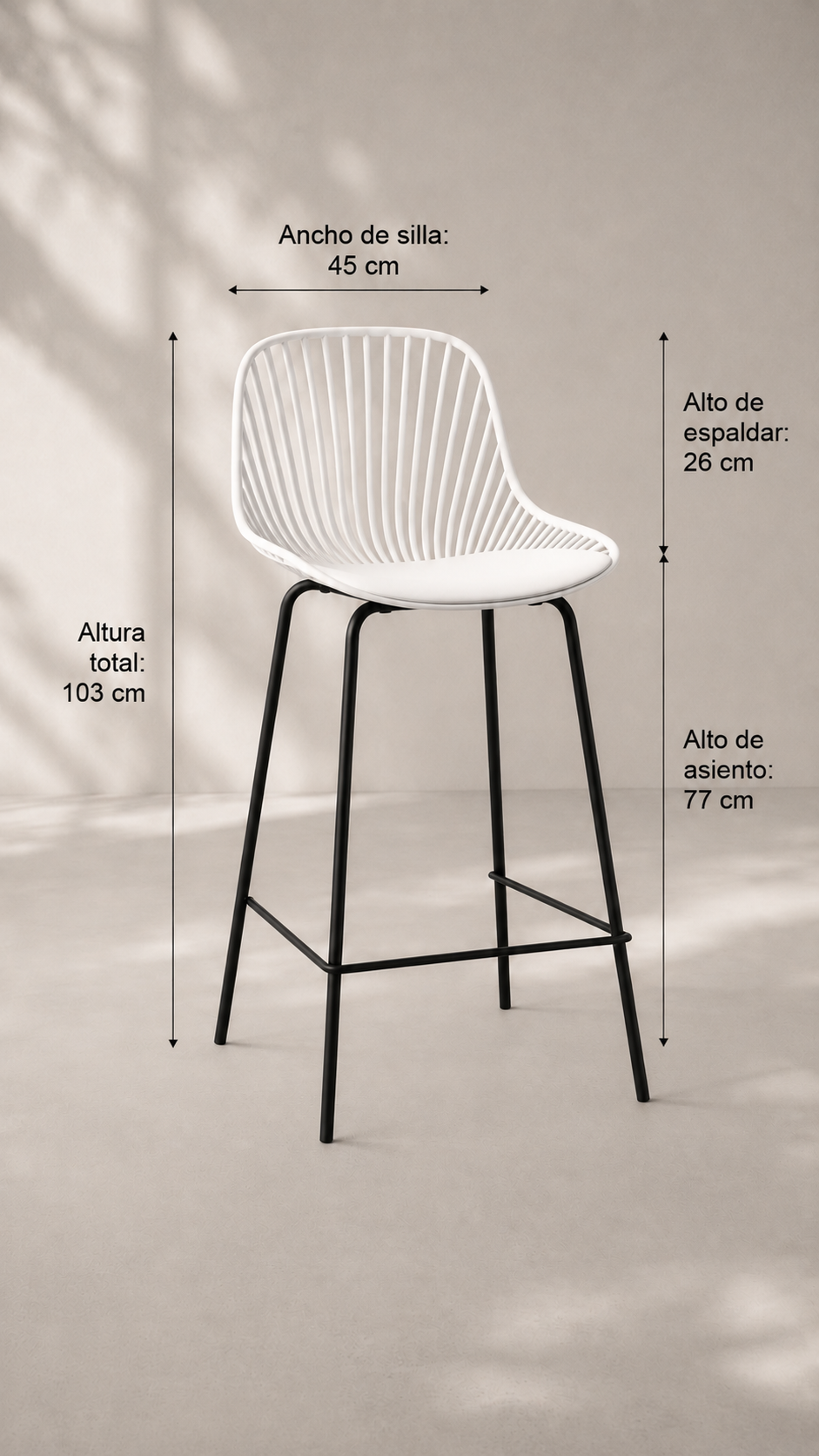 Taburete Piso Tropea Alto Metal de Bar o Terraza Exterior - Blanco